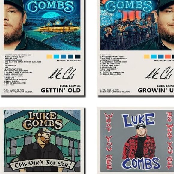 Luke Combs Poster Gettin' Old Poster Growin' Up Poster 4 Piece Set on Canvas - Picture 1 of 3